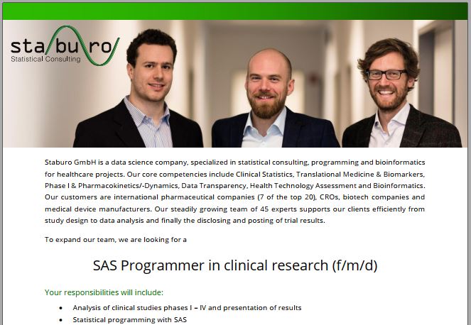 SAS Programmer in clinical research (f/m/d)