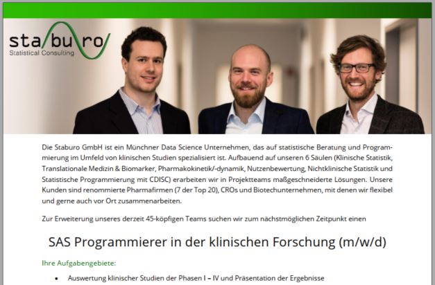 SAS Programmierer in der klinischen Forschung (m/w/d)
